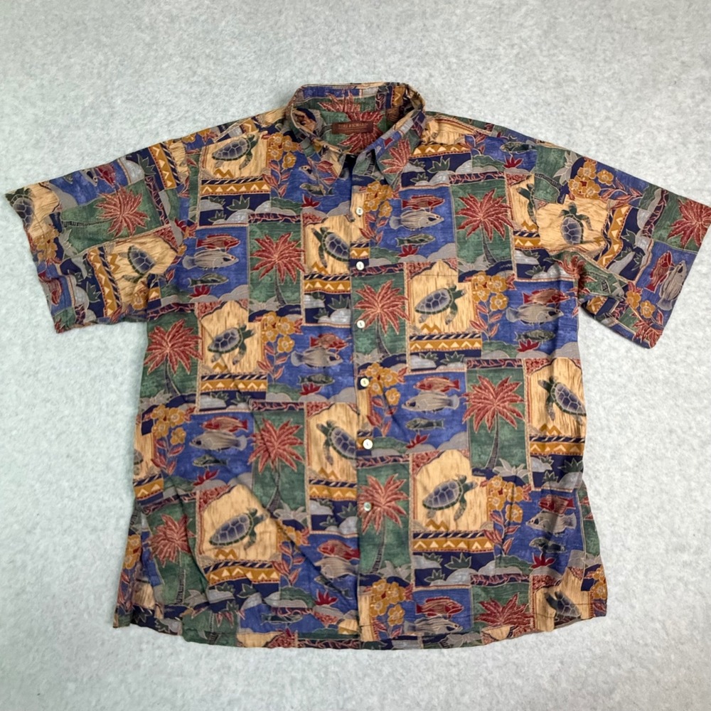 Tori Richard Mens 2XL Cotton Lawn Hawaiian Shirt Sea Turtle Fish Palm Tree Blue - Picture 2 of 12